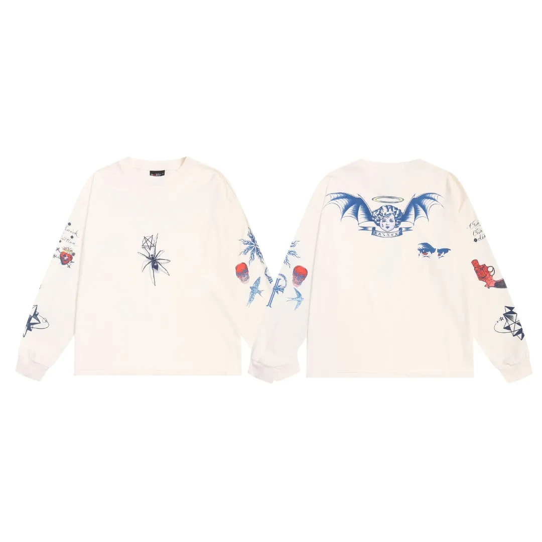 Saint Michael American skull spider print VTG high street distressed loose long-sleeved bottoming T-shirt for men and women Fabric: 260g Style number: SM651 Size: S-M-L-XL Color: White Price: P144